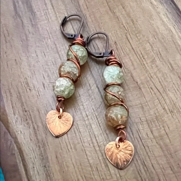 Wire Wrap Snakeskin Agate Earrings - Picture 1 of 3